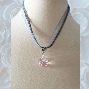 Glass Flower Necklace, Delicate Pink Pendant, Romantic Jewelry, Gift for Her